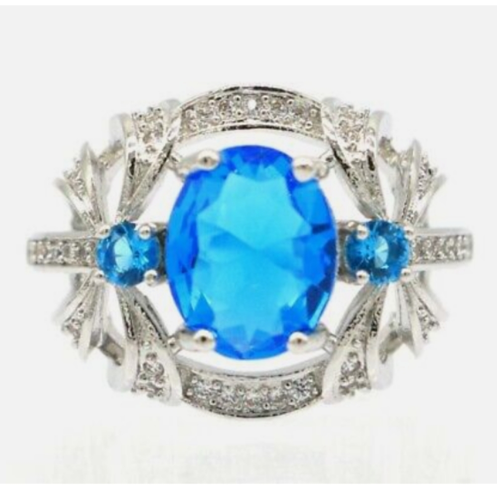 New size 9 Swiss blue topaz cz sterling silver ring